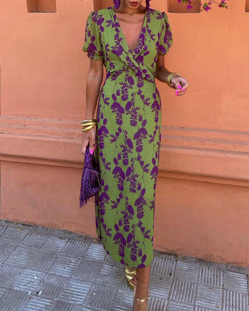 Deva - Robe longue à imprimé floral avec décolleté en V