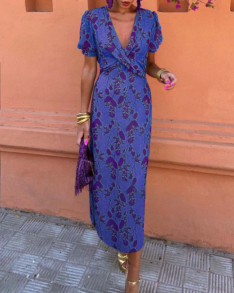 Deva - Robe longue à imprimé floral avec décolleté en V