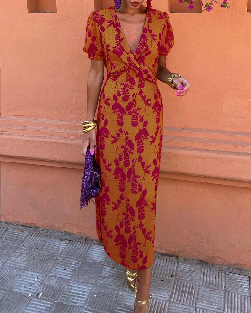 Deva - Robe longue à imprimé floral avec décolleté en V