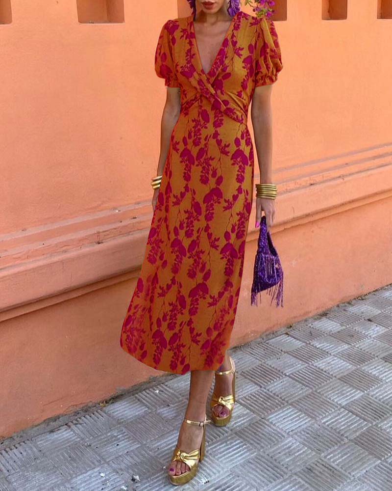 Deva - Robe longue à imprimé floral avec décolleté en V