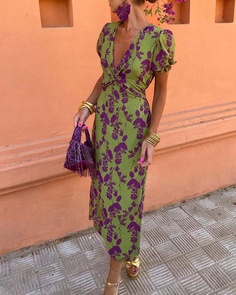 Deva - Robe longue à imprimé floral avec décolleté en V