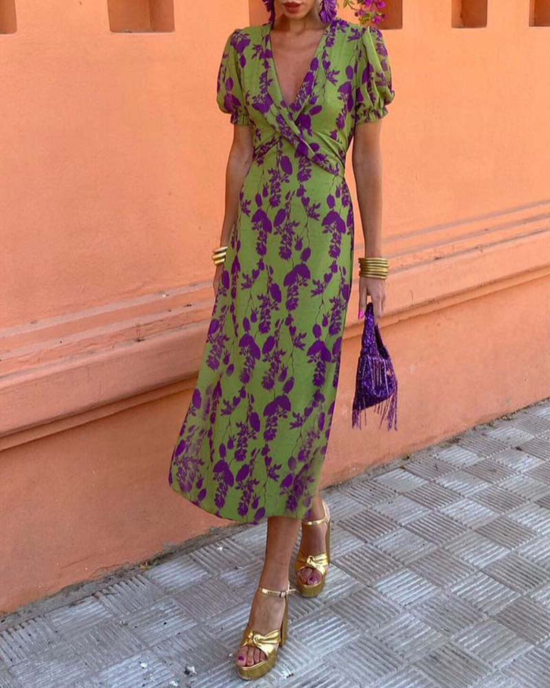 Deva - Robe longue à imprimé floral avec décolleté en V