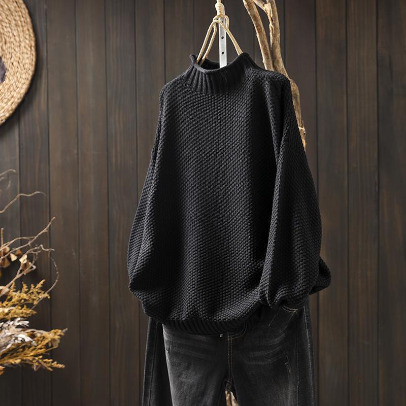 Lucy – Pull texturé à col montant au style doux