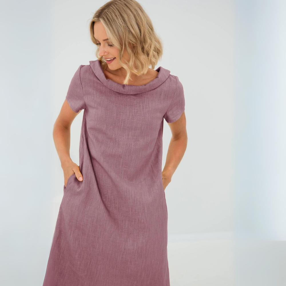 Alinna - Robe style lin doux avec poches