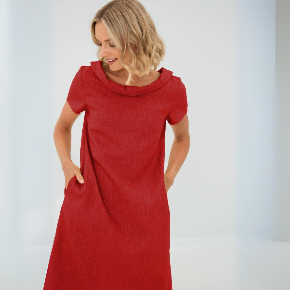 Alinna - Robe style lin doux avec poches
