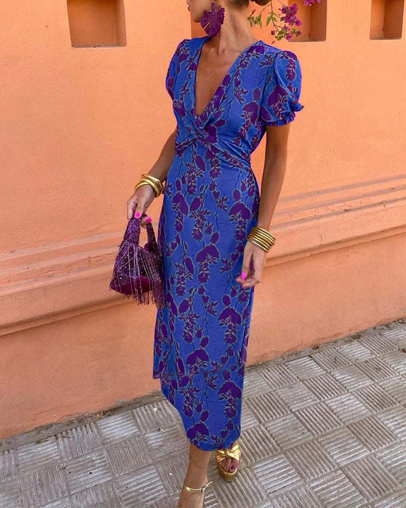 Deva - Robe longue à imprimé floral avec décolleté en V