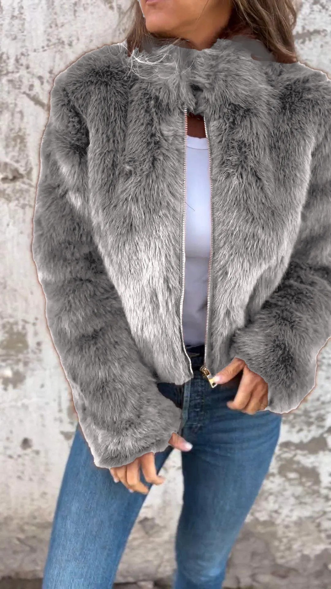 Caiyin - Veste en simili cuir à col montant