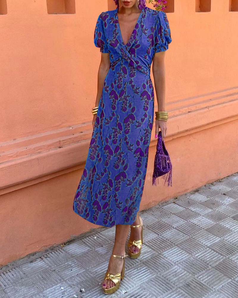 Deva - Robe longue à imprimé floral avec décolleté en V