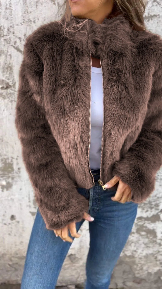 Caiyin - Veste en simili cuir à col montant