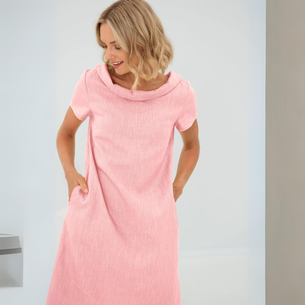 Alinna - Robe style lin doux avec poches