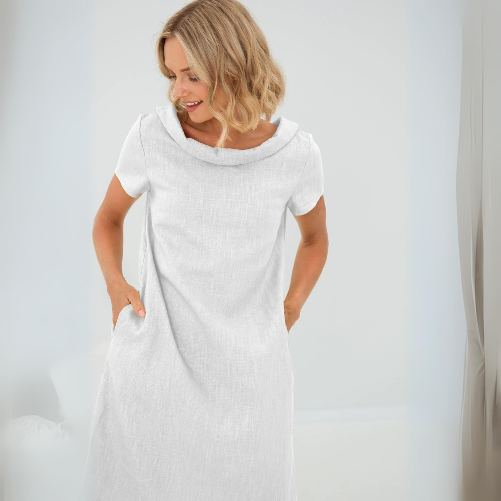 Alinna - Robe style lin doux avec poches