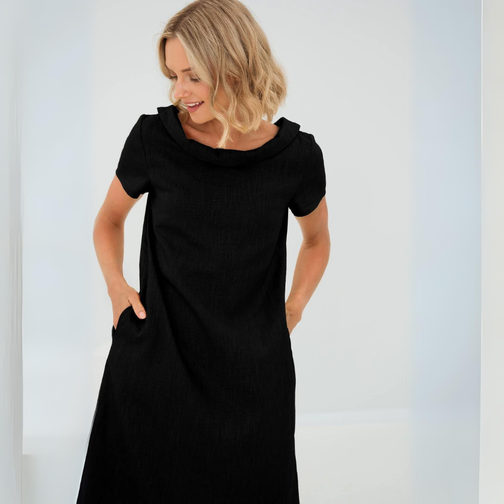 Alinna - Robe style lin doux avec poches
