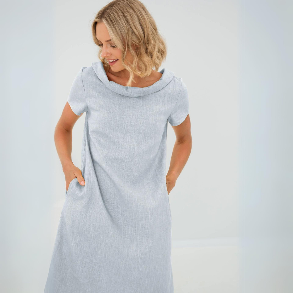 Alinna - Robe style lin doux avec poches