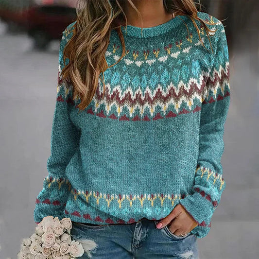 Bella - Pull à Imprimé Vagues Style Rétro