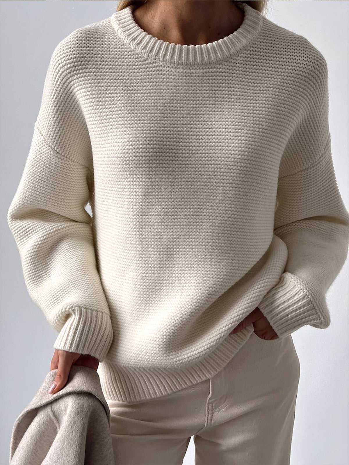 Holly – Pull texturé à col rond élégant