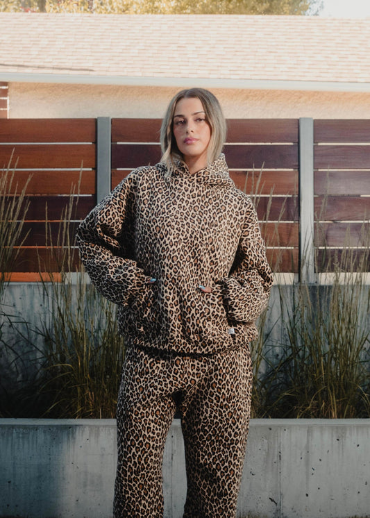 Arelis – Ensemble combinaison et sweat à capuche au motif léopard