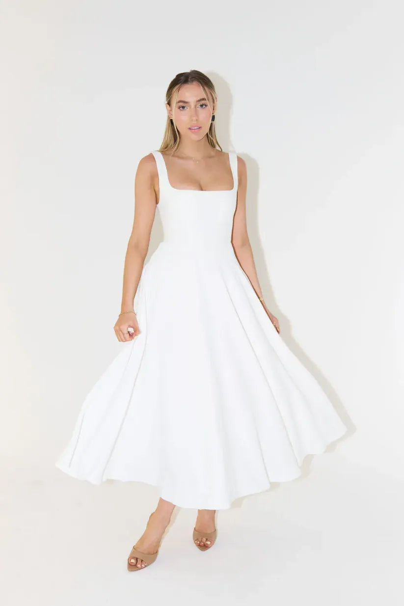 Blake - Robe Midi avec Décolleté Carré et Taille Haute
