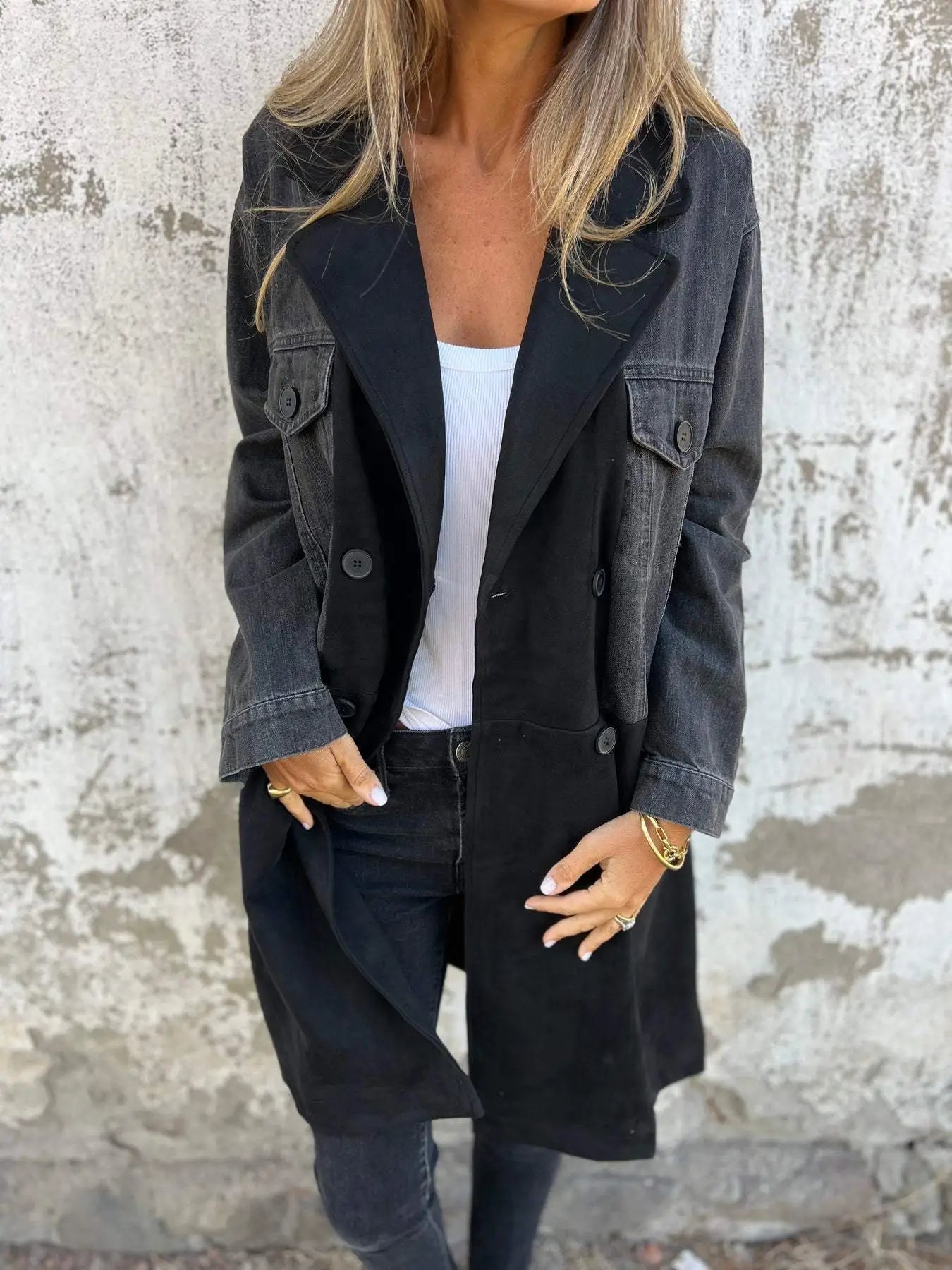 Niamh - Veste en denim avec design patchwork et col