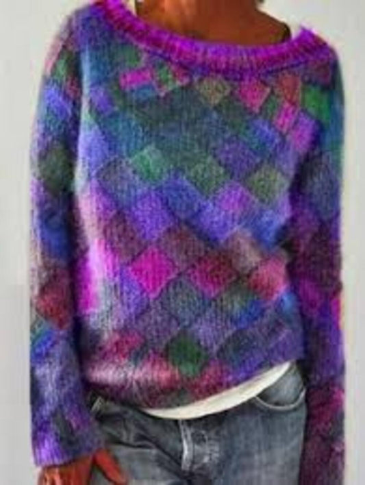 Azalea – Pull ample à motif losanges rétro