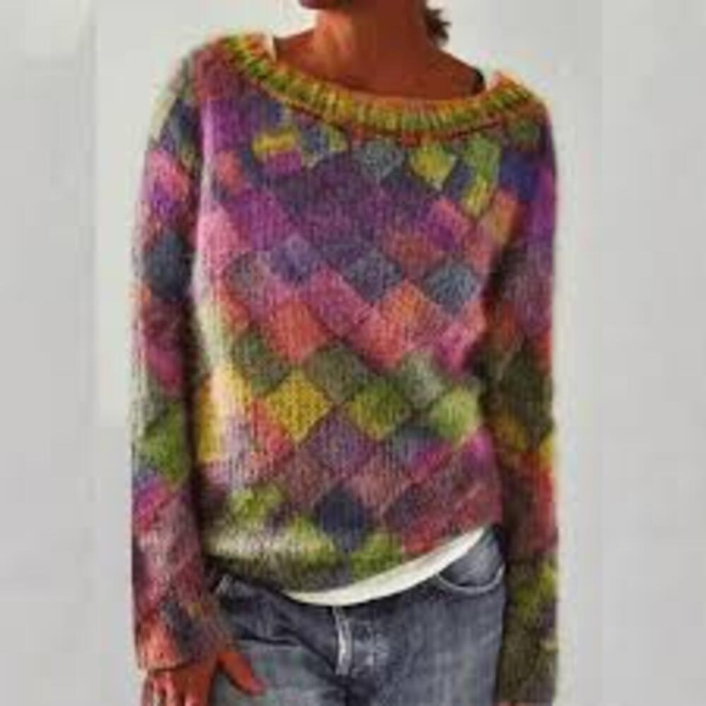 Azalea – Pull ample à motif losanges rétro