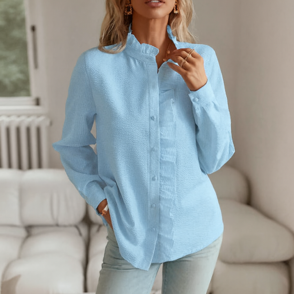 Leonora - Chemise à Volants Élégante - Blanc - M - Elise Marseille