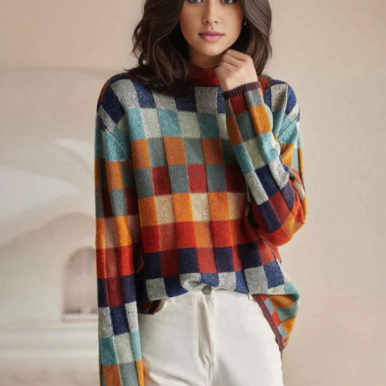 Pamela – Pull à Col Roulé Motif Mosaïque