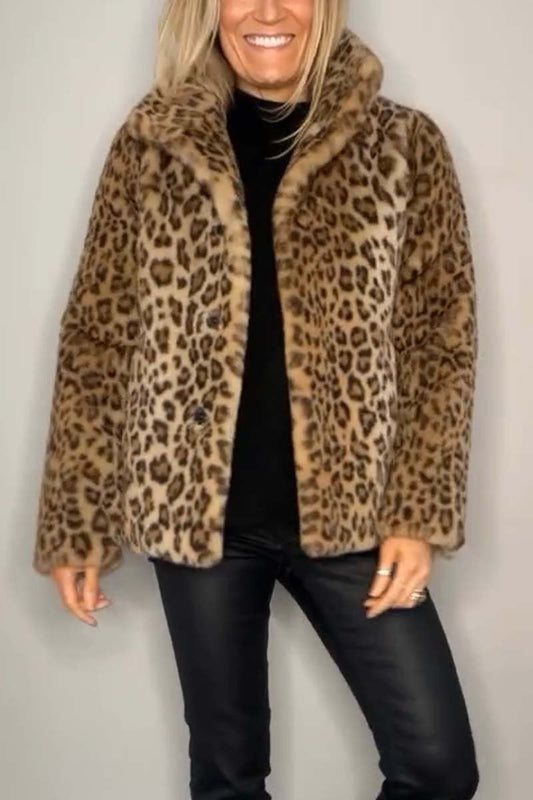 Aida - Manteau court en fausse fourrure léopard