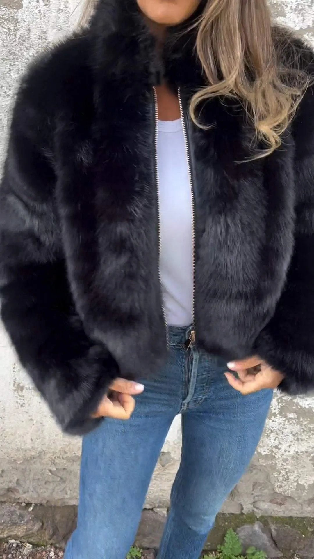 Caiyin - Veste en simili cuir à col montant