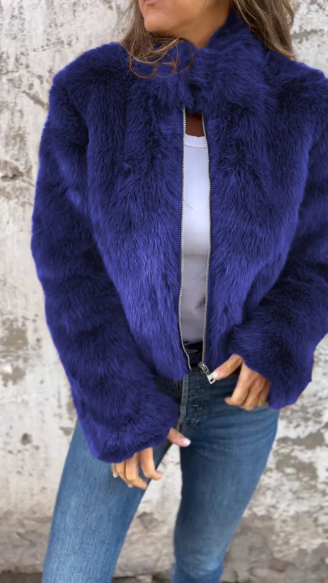 Caiyin - Veste en simili cuir à col montant