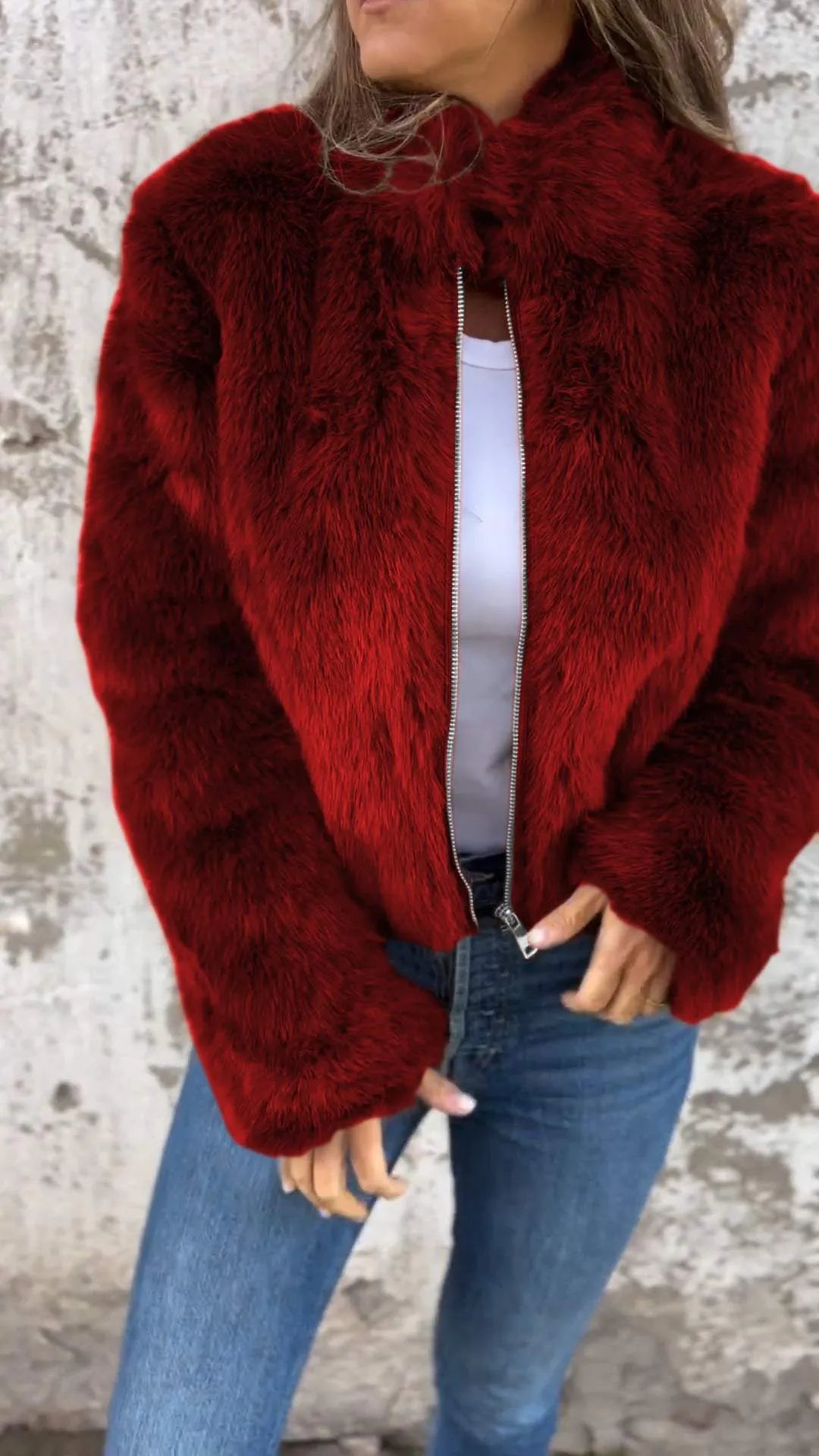Caiyin - Veste en simili cuir à col montant