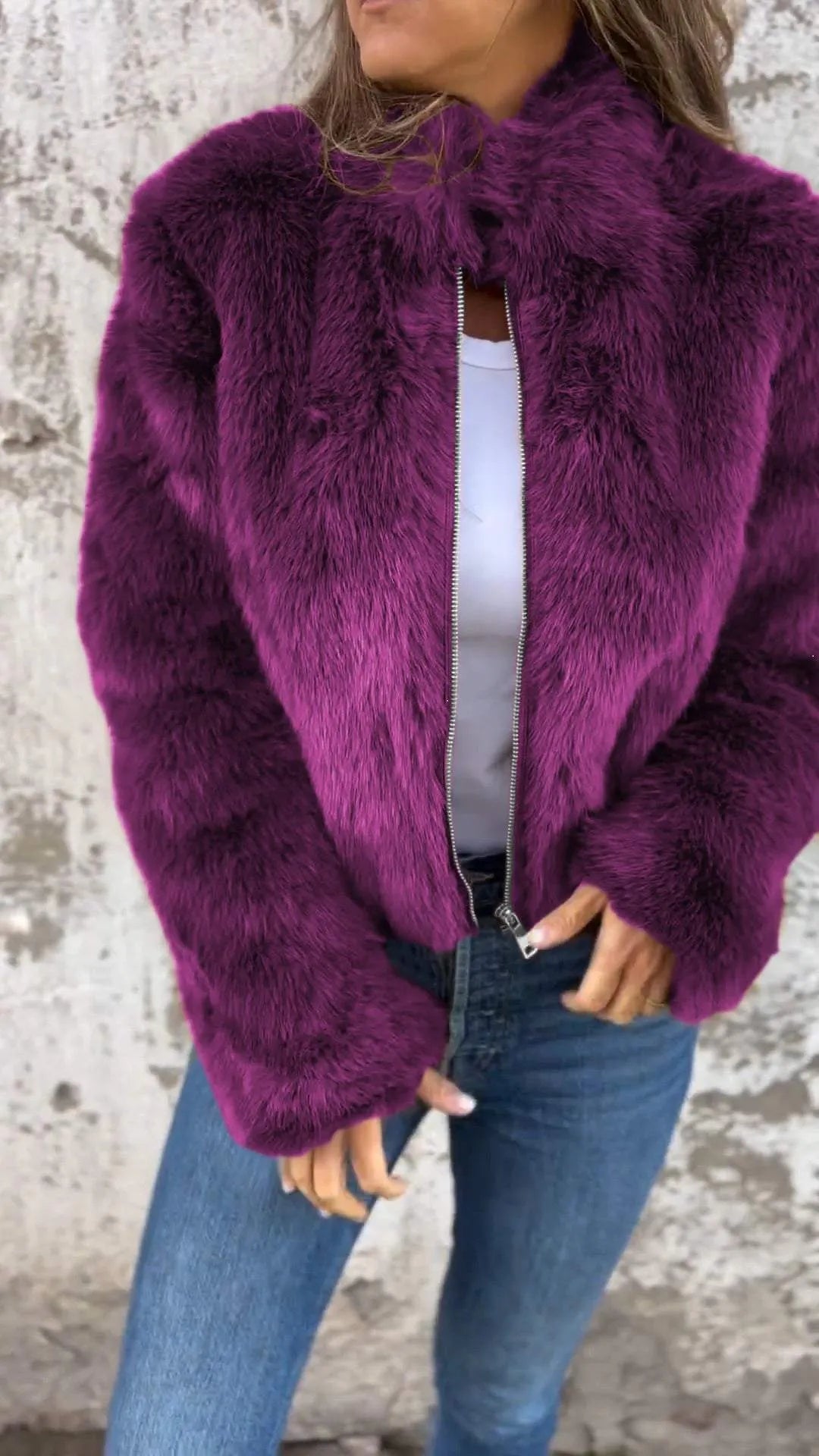 Caiyin - Veste en simili cuir à col montant