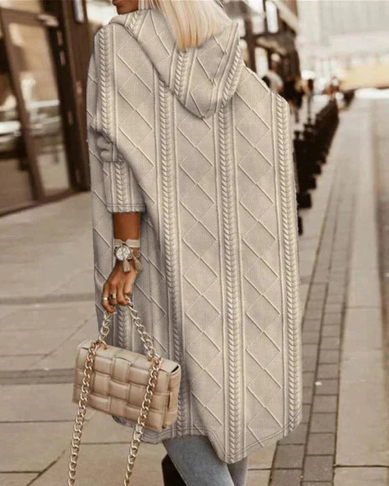 Ivette - Manteau Cardigan Oversized Texturé à Capuche