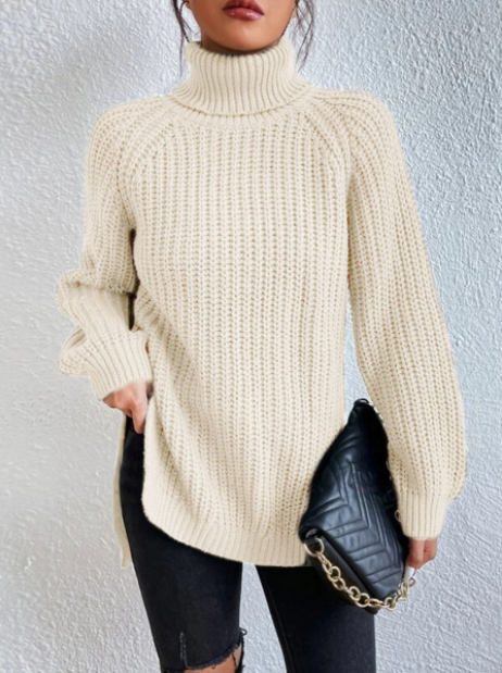 Rosella – Pull chic à col montant texturé