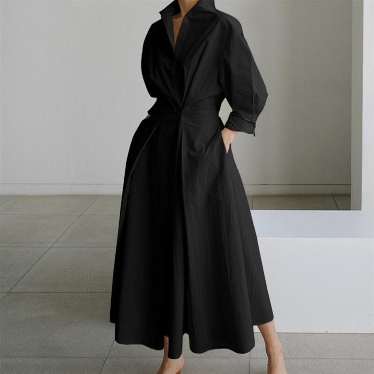 Tiara - Robe chemise en coton avec col à revers