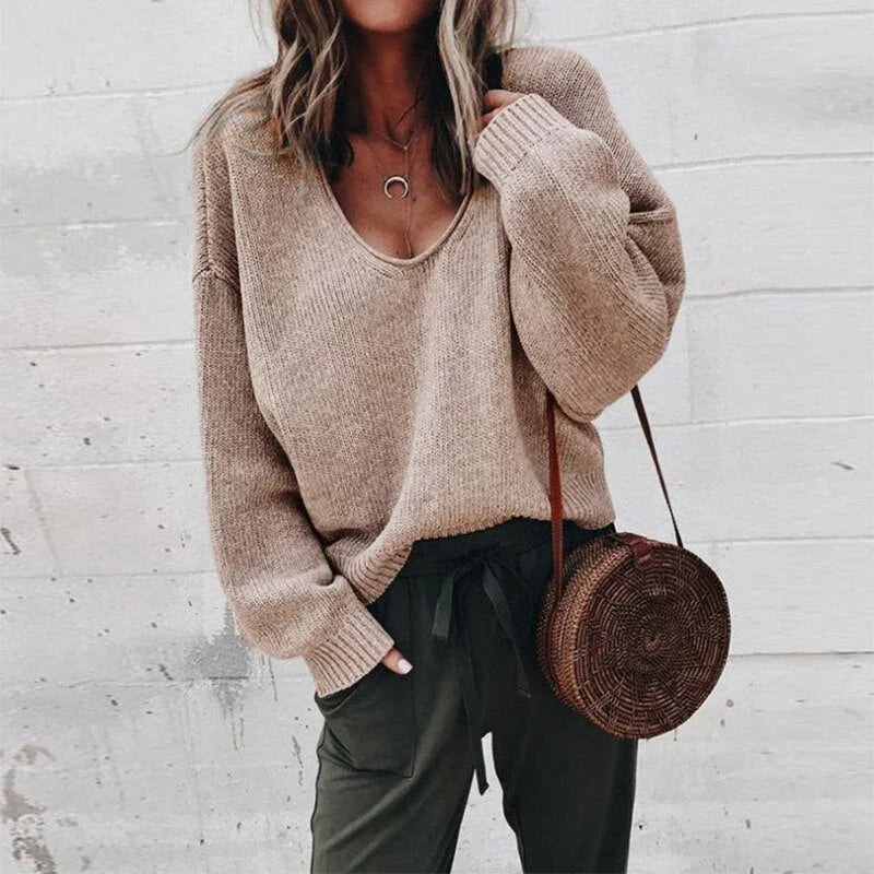Idone - Pull Tricoté Oversized à Col V Confortable