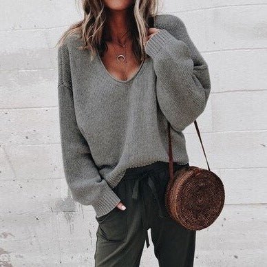 Idone - Pull Tricoté Oversized à Col V Confortable