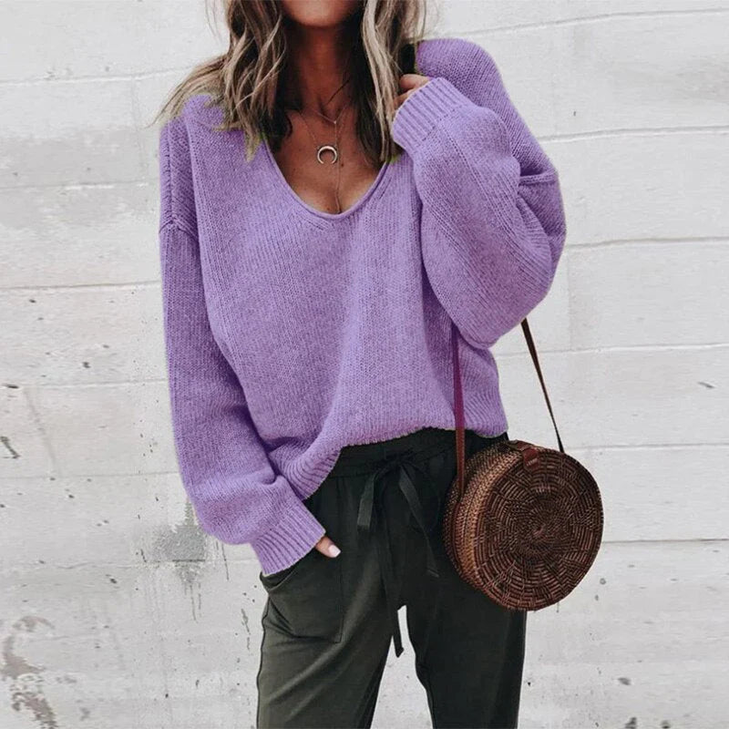 Idone - Pull Tricoté Oversized à Col V Confortable