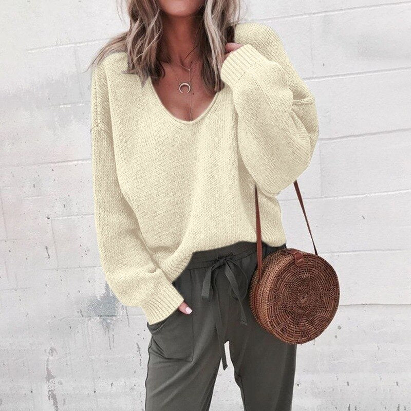 Idone - Pull Tricoté Oversized à Col V Confortable
