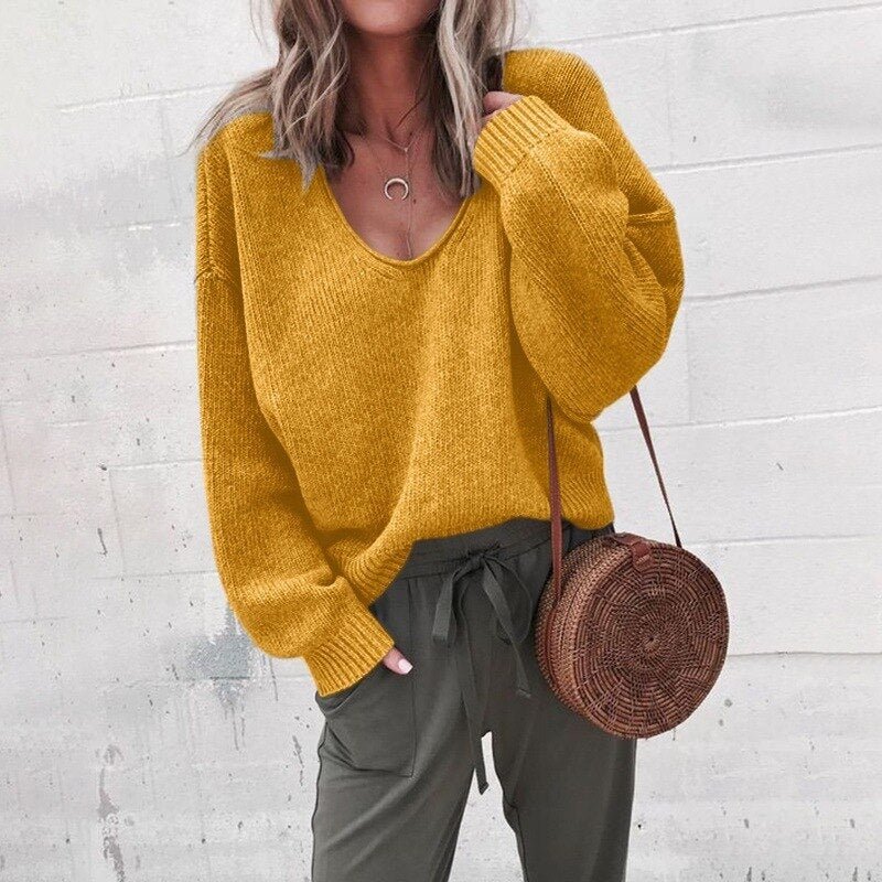 Idone - Pull Tricoté Oversized à Col V Confortable