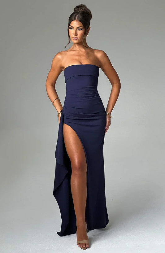 Janeth - Robe Maxi Bleue avec Fente
